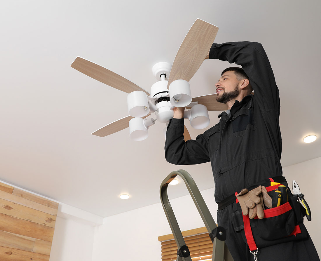 Ceiling fan installation or repair by Electrica Co. residential electrician