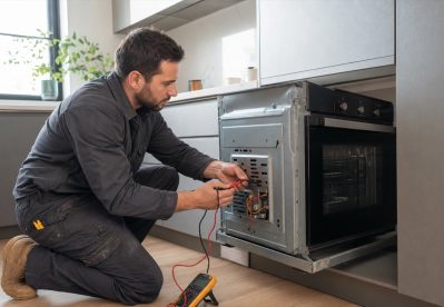 Licensed electrician diagnosing an electrical fault in a built-in electric oven in Melbourne
