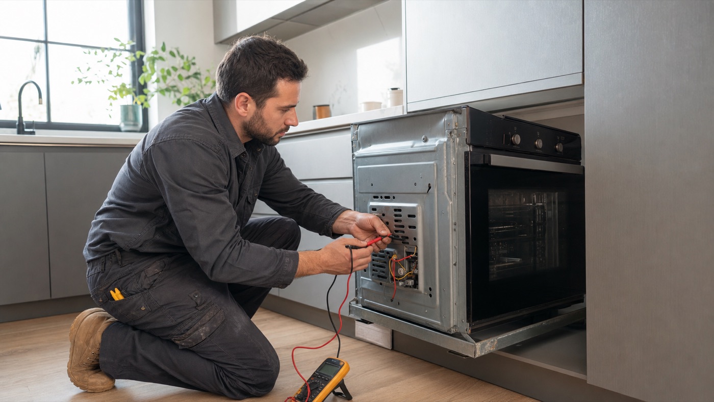 Licensed electrician diagnosing an electrical fault in a built-in electric oven in Melbourne