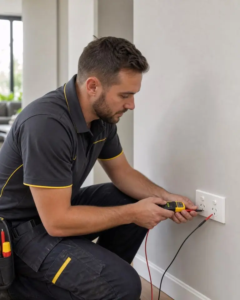Licensed electrician testing an Australian double power point
